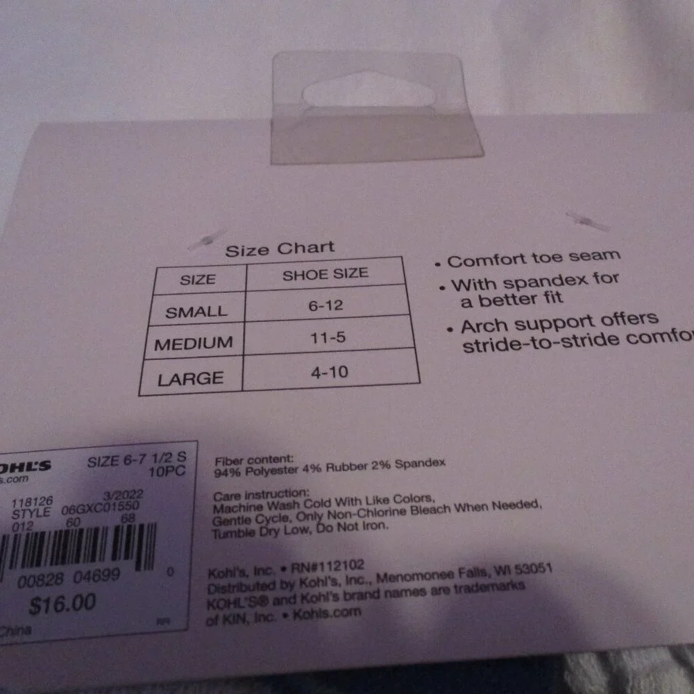 Kohl's Girl's SO 10-Pack No Show Socks Girls Small Size 6-12